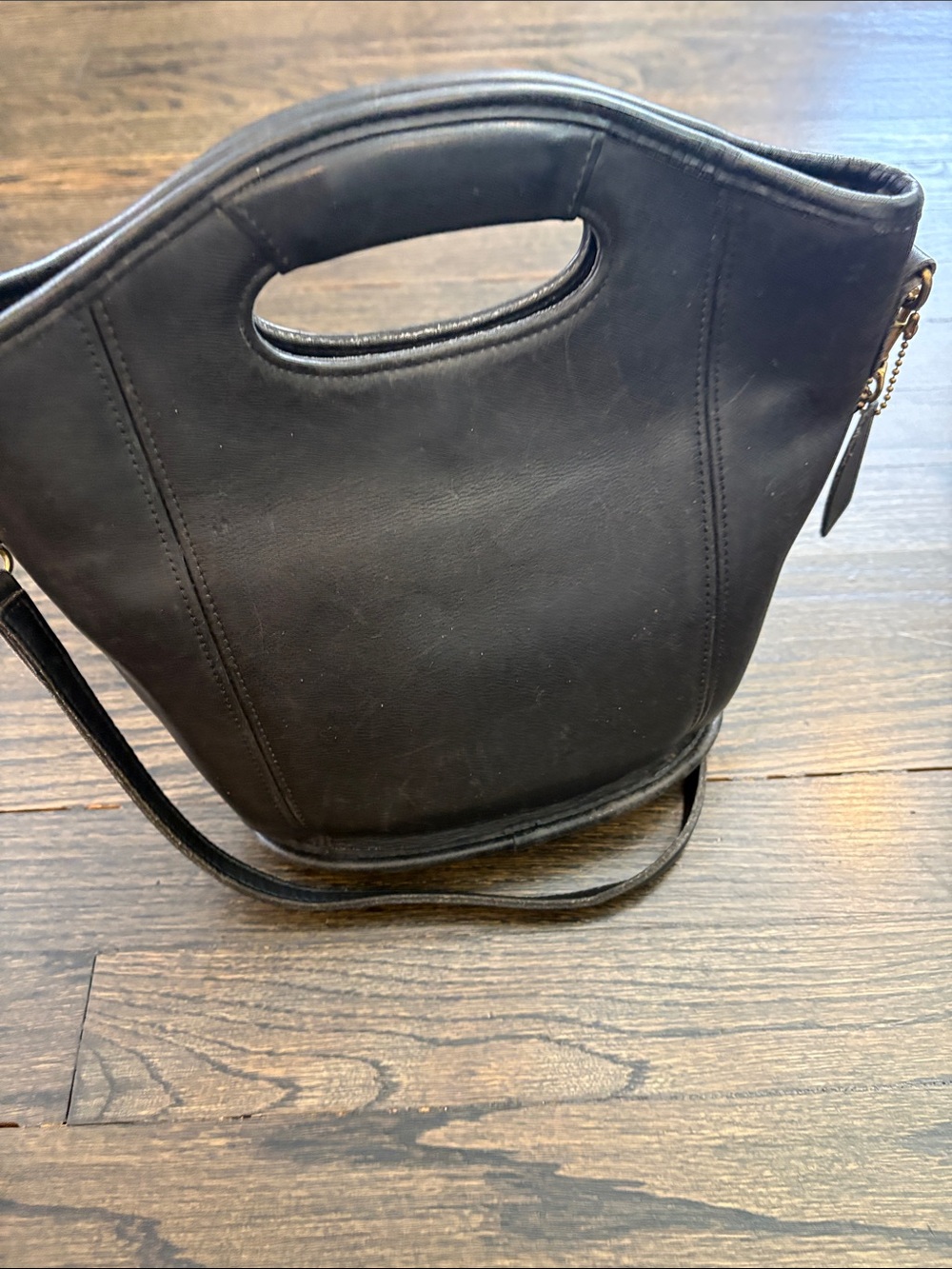 Vintage Black Leather Tote Crossbody Bag with Cutout Handles by Coach - Picture 10 of 10